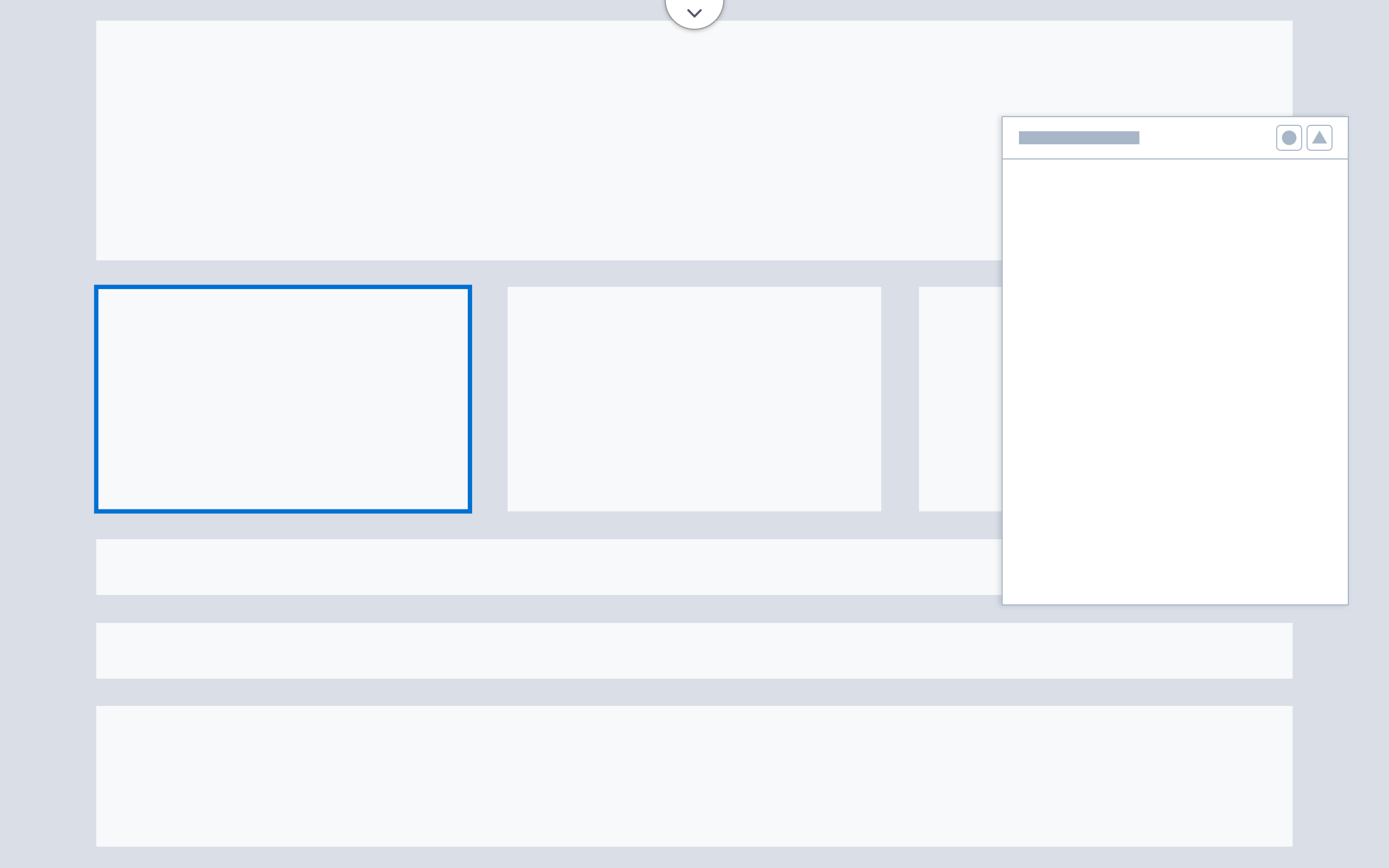 Wireframe showing a full-screen canvas with floating panel