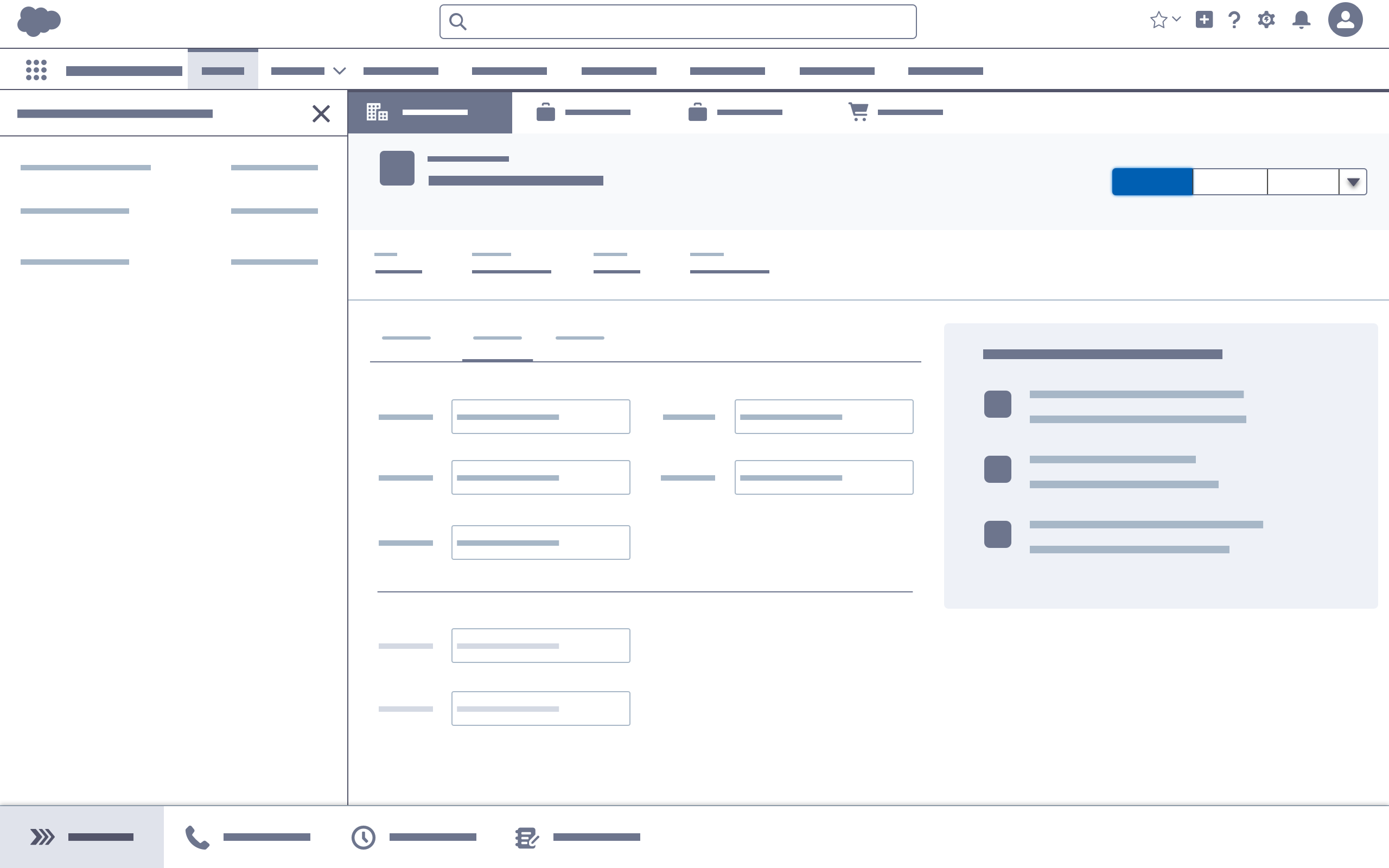 Record view in a Salesforce Console app; blue brand button opens the builder
