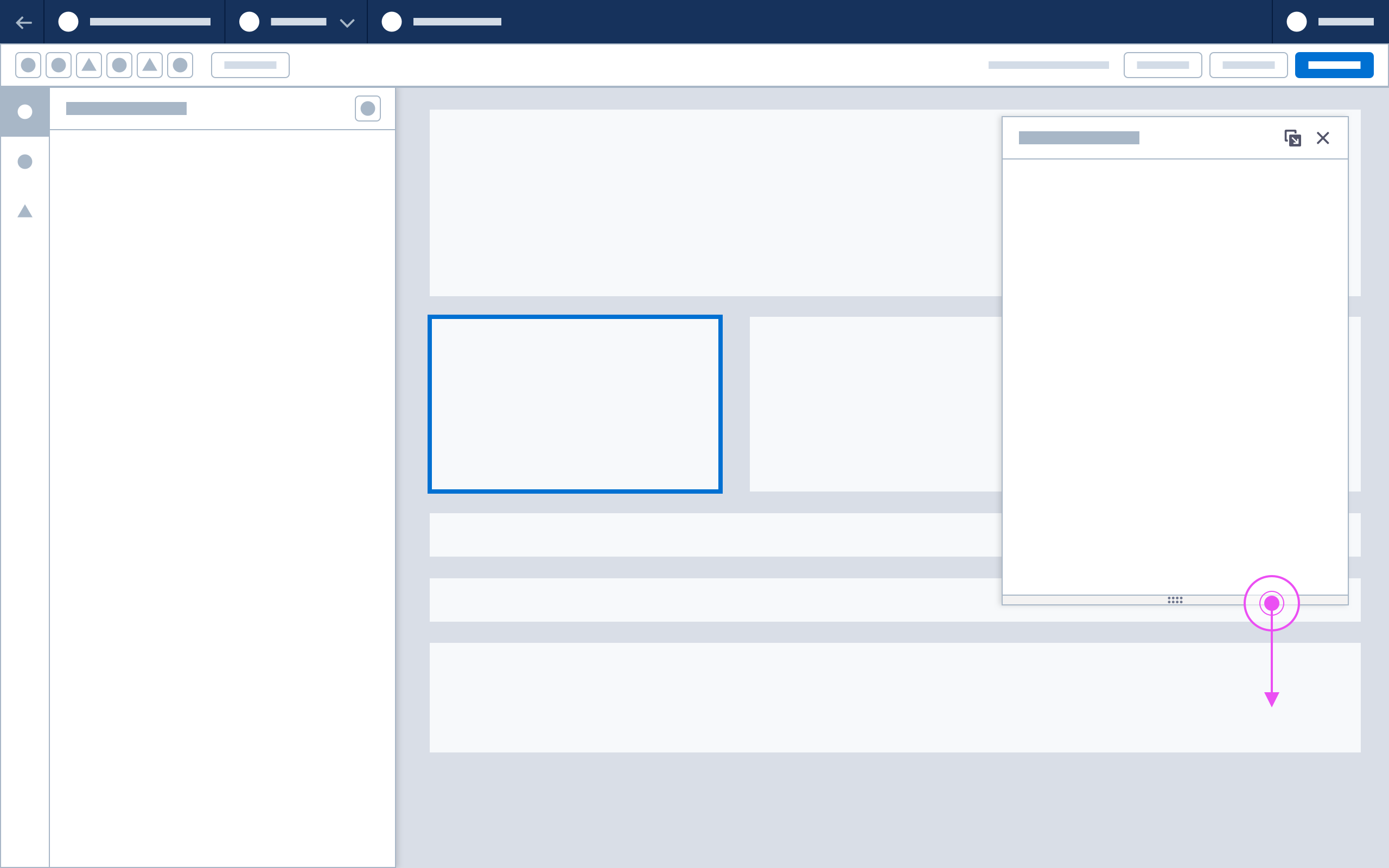 A wireframe showing how a floating panel can be resized.