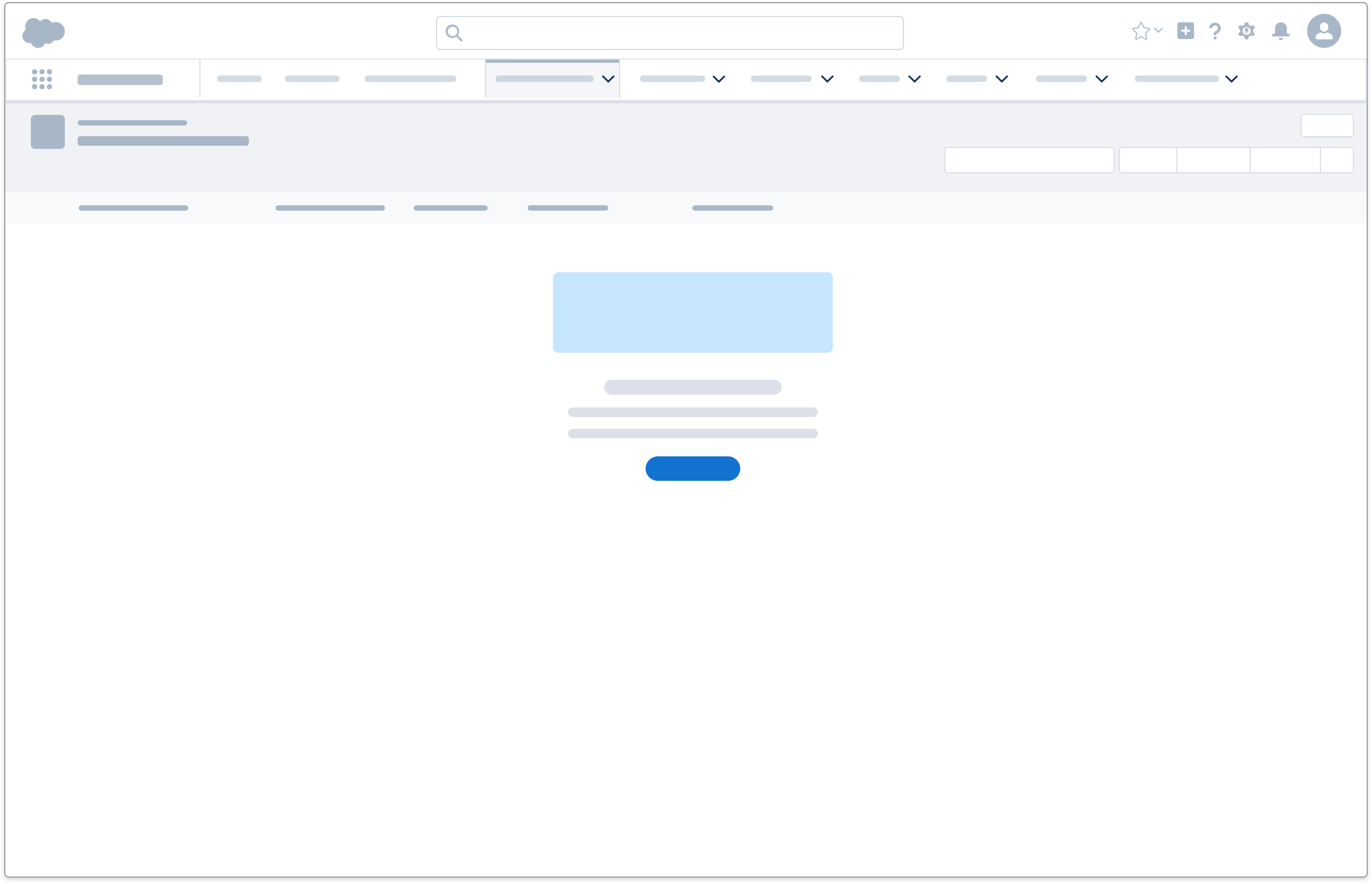 Empty state component featured on application wireframe.