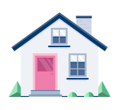 gray house with pink door and gray steps